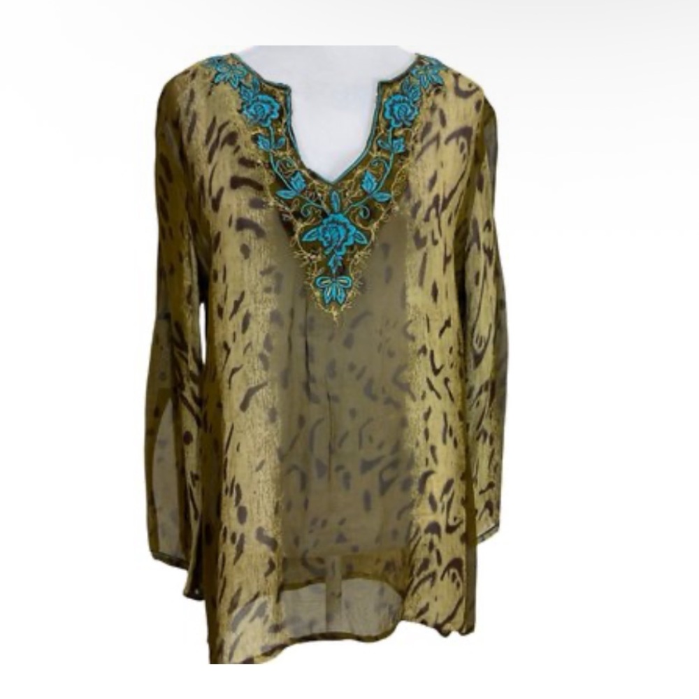Vintage Peppermint Bay Embroidered Sheer Tunic Size S